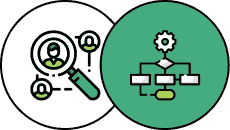 icon two round circles magnifying glass and chart